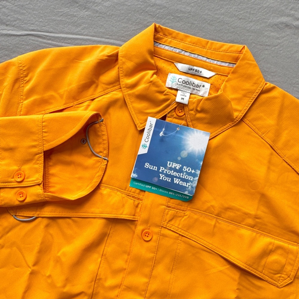 COOLIBAR Nassau Fishing Shirt‎ Mens M Orange UPF 50+ Sun Protection Long Sleeve